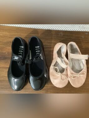 Bloch Black Patent Tap Shoes with Pink Ballet Slippers Set
